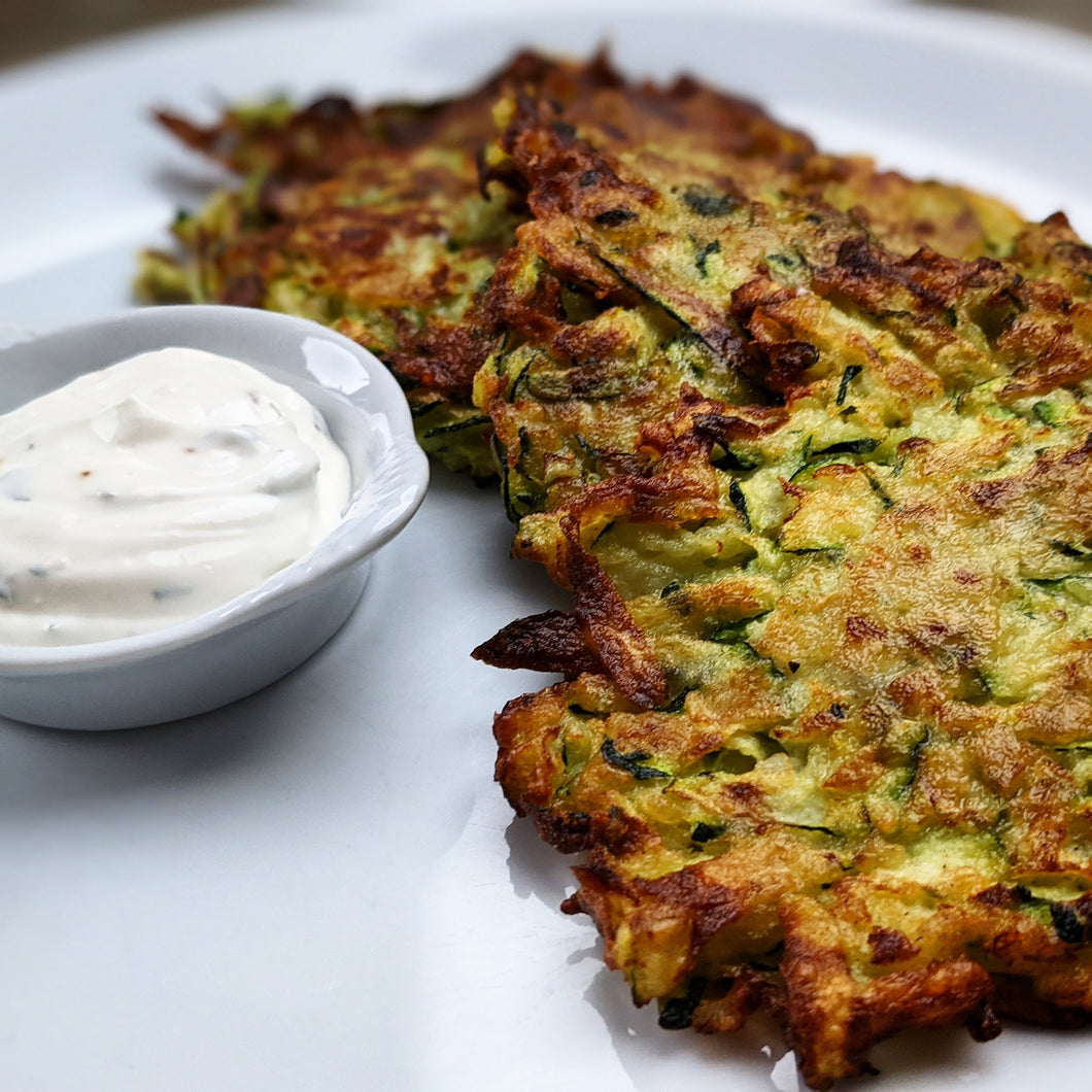 Zucchini Fritters with Green Goddess Dressing (vo)