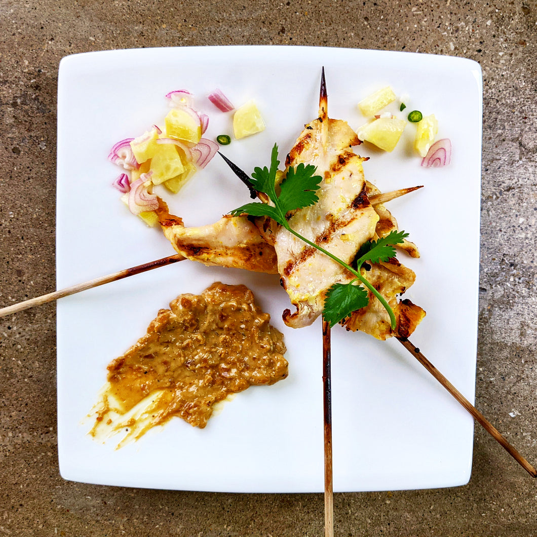 Thai Chicken Satay and Fresh Vietnamese Spring Rolls with Spicy Peanut Sauce